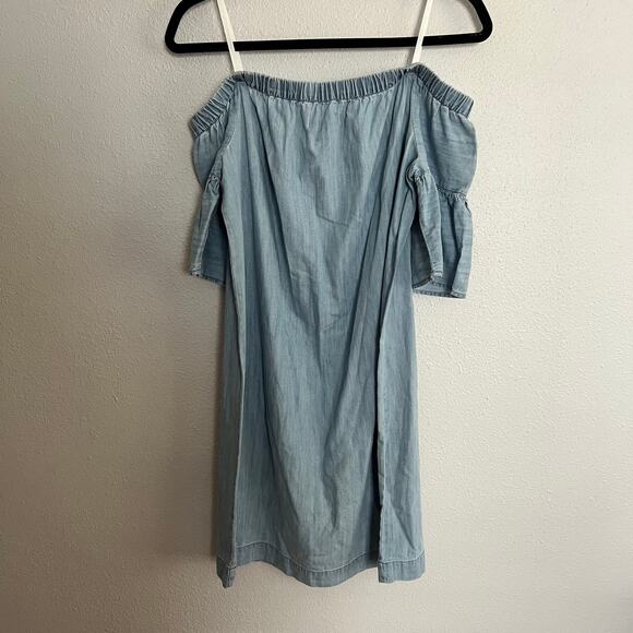 Madewell Denim Azalea Off-the-Shoulder Mini Dress Blue Bell Sleeve Sz S - Picture 9 of 9